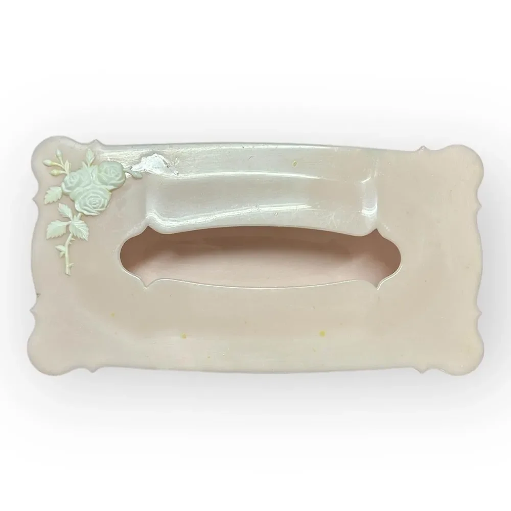 Vintage Schwartz Brothers Hinged Plastic Tissue Box pink Floral Bathroom Decor